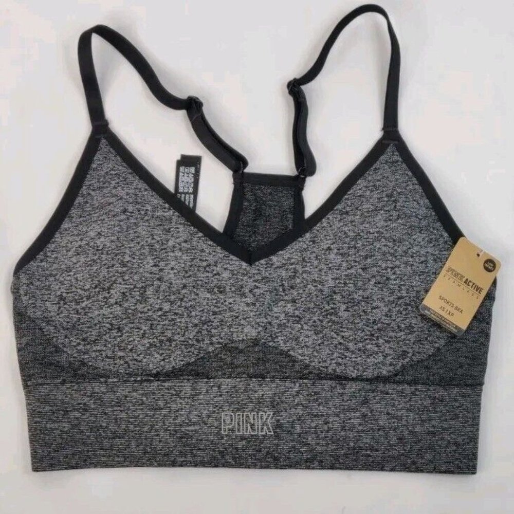 NWT XS Victoria’s Secret PINK Active Seamless Racerback Sport Bra Pure Black